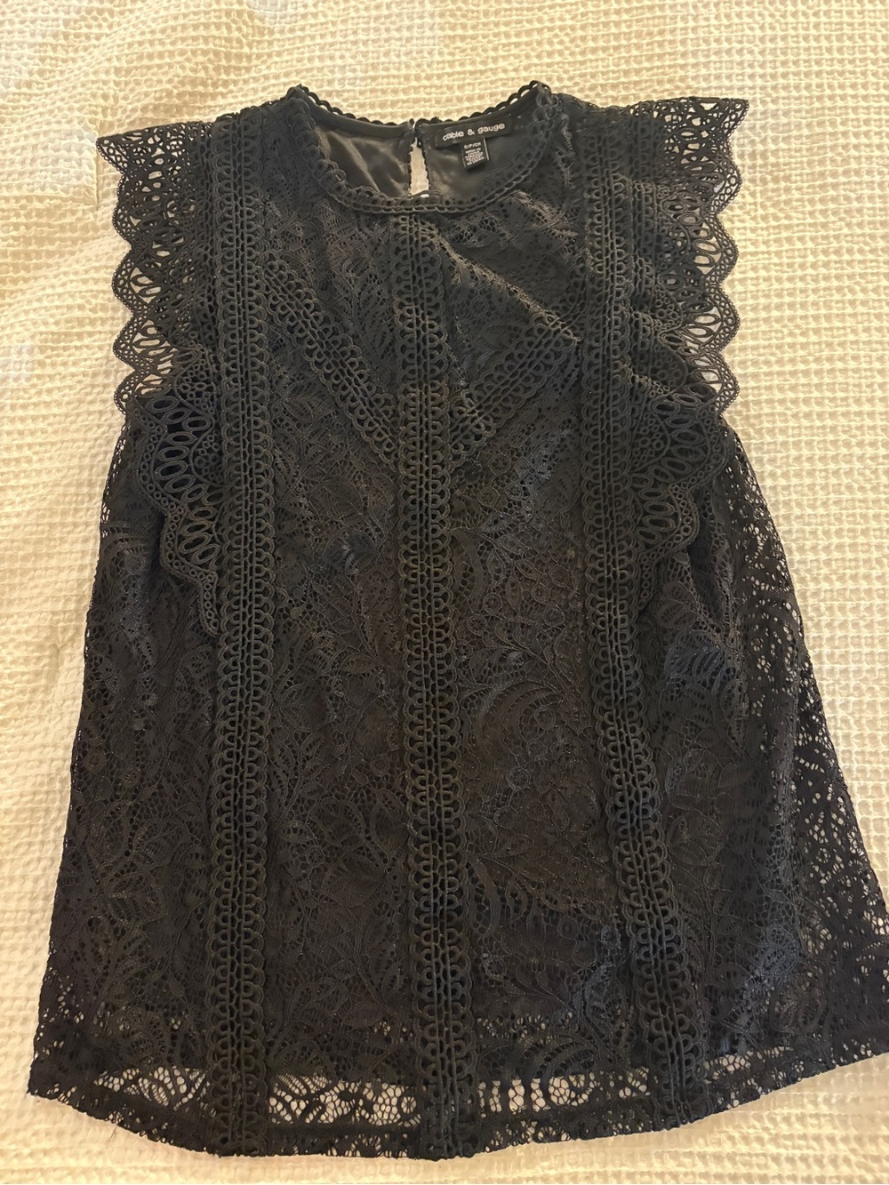 Cable & Gauge Black Lace Crochet Yoke Top